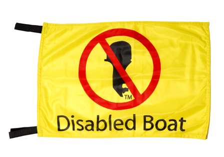 <b>Disabled Boat Flag</b><br>This flag sends a clear message to others you are safe and have intentionally left your boat to weigh in, or are seeking help in the form of assistance from water patrol. It is made to mount to your stern light.