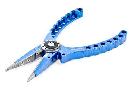 <b>Studio Ocean Mark Ocean Pliers</b><br>Made of aircraft aluminum and weighing just 1.7 ounces, these pliers have replaceable jaws and carbide cutters.