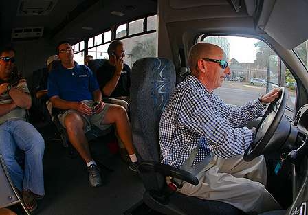 BASS Tournament Director Trip Weldon played the role of bus driver on the trip from Montgomery to Wetumpka, Al. 