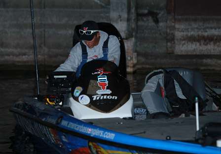 Pro Chris Jackson makes adjustments to his electronics as he is planning to make a long run on Lake Champlain.