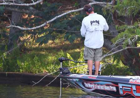 Greg Hackney believes that fishing shallow is necessary to obtain the 10 quality bass he needs to win.