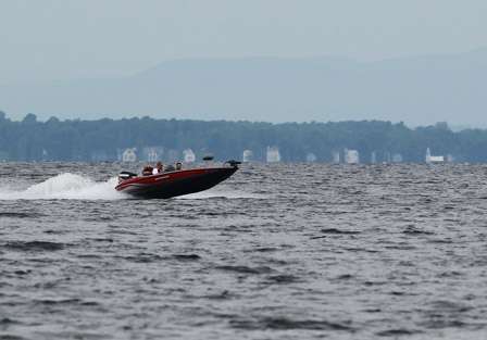 In this relatively calm portion of Lake Champlain, bass boats were still having trouble keeping the nose down.