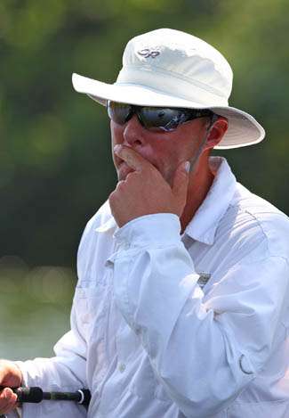 Aaron Martens seems perplexed as he fishes during practice of Ramada Trophy Chase.