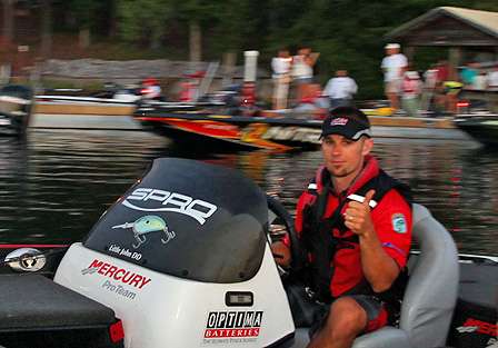 Ready for Day Two on Lake Jordan, John Crews gives a thumb up.