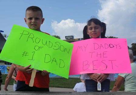 Bradley Ohst and Yaleda Ohst show their support for their dad, Michigan angler Steve Ohst.