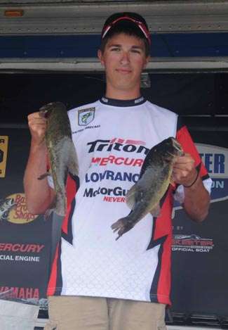 Dalton Breckel of Michigan was one of the three Junior Bassmasters who weighed in more than one fish today. 