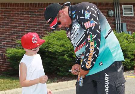 Dylan Johnson loves the Indians and bass fishing. He also wanted a signature from a fishing hero, Elite Series pro Chris Lane.