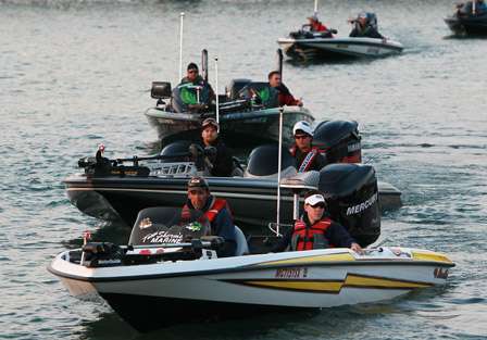 Bass boats were constantly fighting a seven mile per hour current as they eased up to the launch line.
