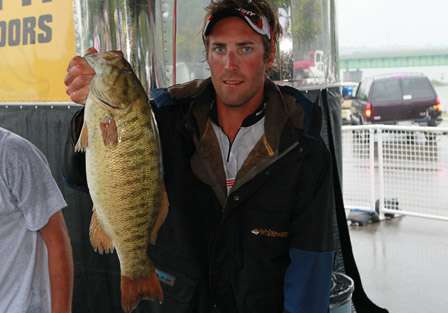 Many in attendance wanted to see large smallmouth bass like the one Tommy Manson brought to the stage.