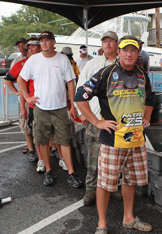Anglers wait just off stage before going up to get an official weight. 