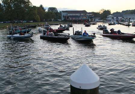 Bass boats line up in preparation for their launch order.