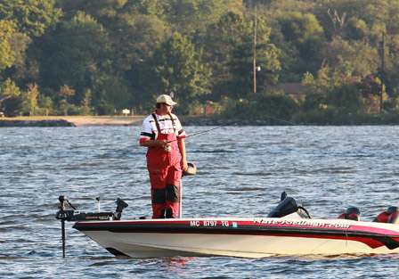 Day One leader Nate Wellman surveys the other anglers around him early on Day Two.