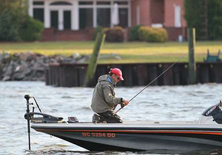 Joseph Trinko makes a rod change, hoping to bring about a change in the finicky bass on Day Two.