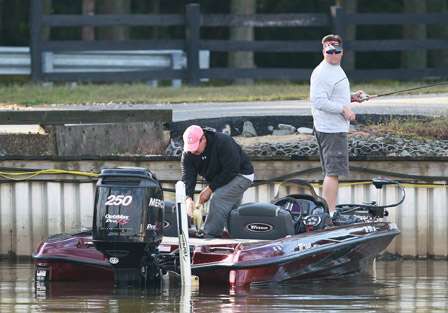 Not to be left out, Hunt's co-angler, John Volkernick gets in on the action and boats a small keeper.
