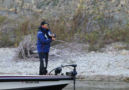 Kim Dillard makes long cast down the bank early on Day Two.