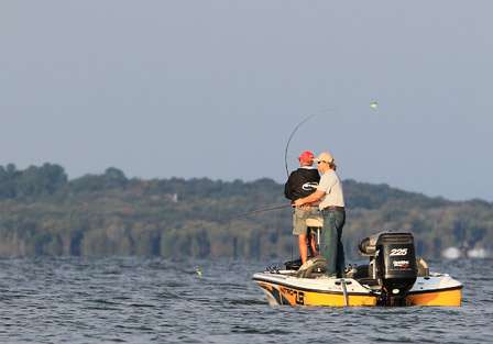 Many pros, like Martin, were targeting windblown banks that would hopefully be holding bass.