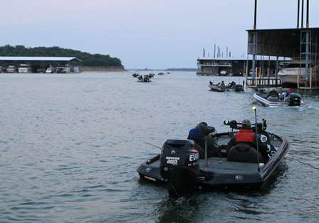 The last boats take to the water for the final eight hours of competition in the Bass Pro Shops Bassmaster Central Open 3 on Lake Texoma.