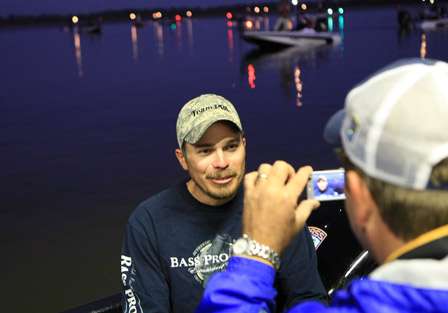 Ron Ryals gives a BASSCam interview at the dock before official launch. Ron represents the Paralyzed Veteran's of America at the Federation Nation Championships.