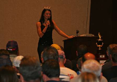 Miss Alabama welcomed the anglers and sang a song after the competitors gathered for the pairings meeting.