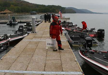 An angler waits with his catch before heading to the weigh-in at the Lake Guntersville State Park.