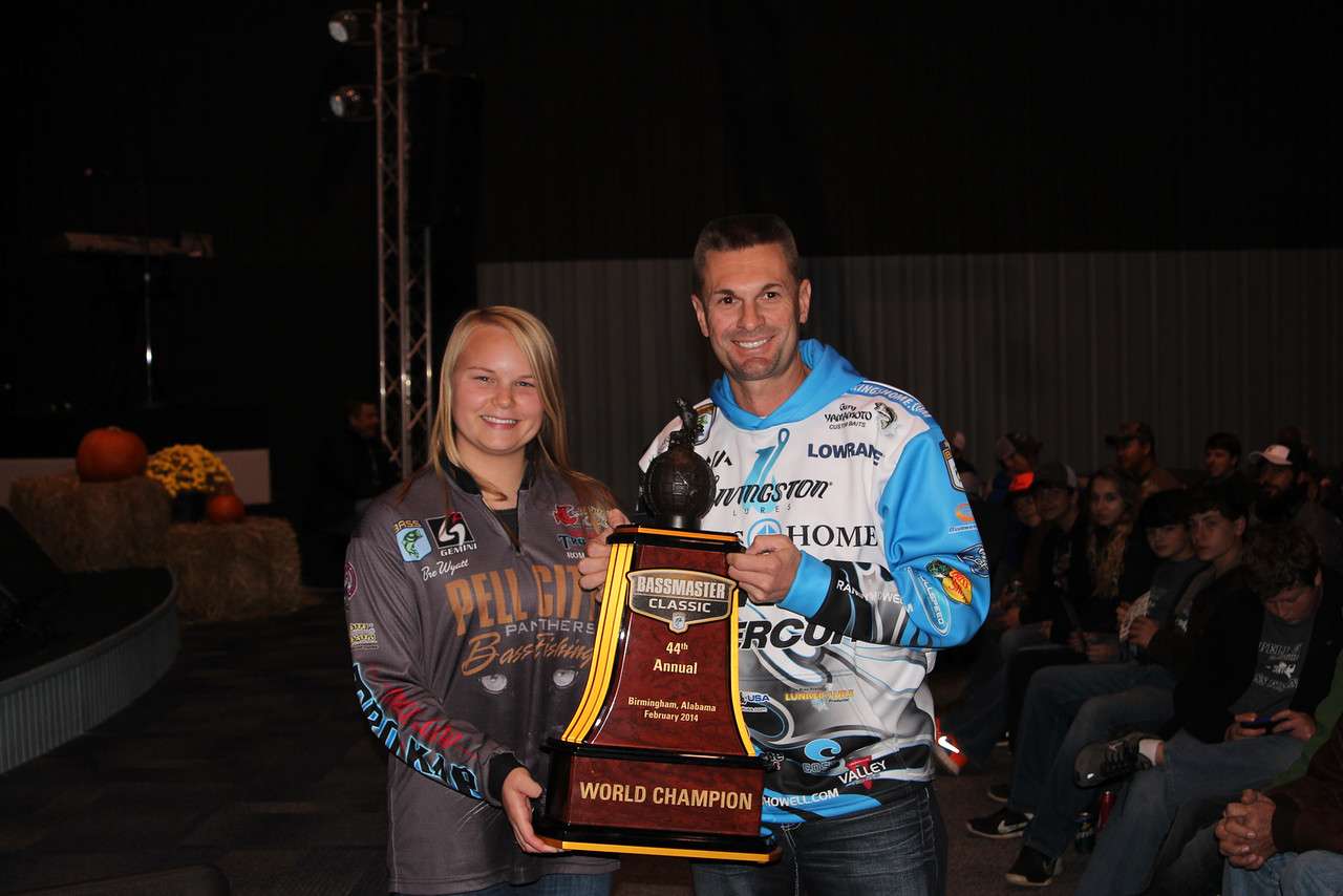 Randy poses with HS Angler Bre Wyatt and the Classic Trophy.
