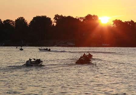 The sun rises on a beautiful day over Michigan waters as the anglers head out for their first day of competition.