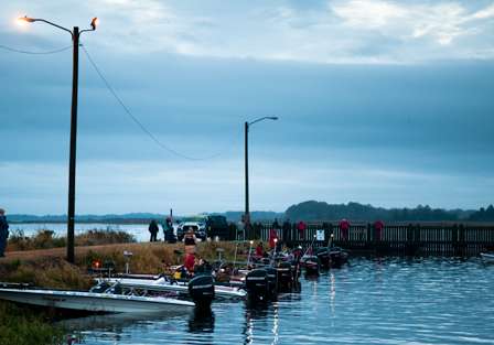 Overcast skies greeted anglers on Day Two as they wait to launch onto Lake Tohopekaliga.