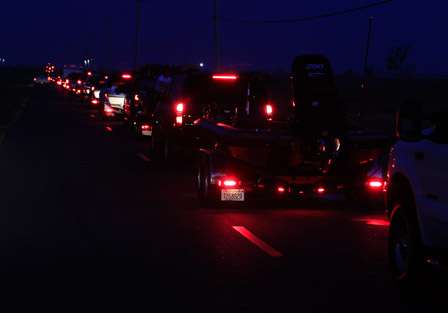 The road leading to the Red River Marina South was backed up over a mile as 185 boats ready for Day One of the second Bassmaster Central Open.