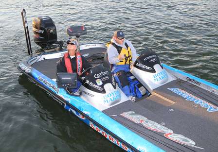Pam Martin-Wells idles through the inspection line for Day One of the Bass Pro Shops Bassmaster Central Open. 