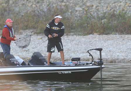 Within minutes Johnston is calling to his co-angler, Randy Allbright, for the net.
