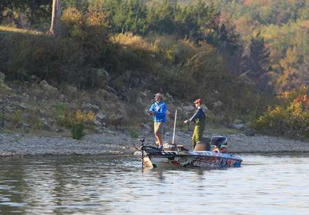 Austin Terry and Jonas Sprowls make their way out of the back of a cove as they work toward a shallow point.