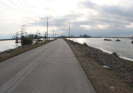 Pictured is the solitary road leading out to the edge of the world in Venice, La.