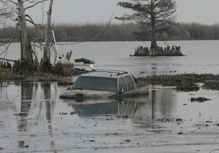 This truck was abandoned before the hurricane so the owner could escape the Venice area by boat.