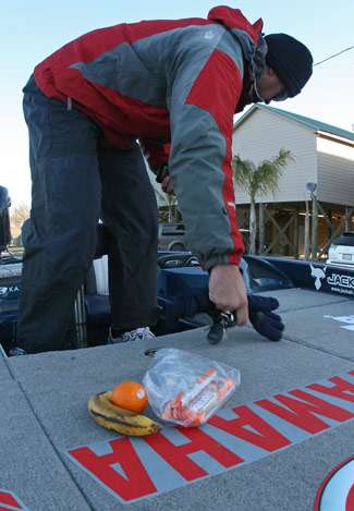 Lunch lays out on the deck of Dave Wolak as he searches around the boat early Saturday.