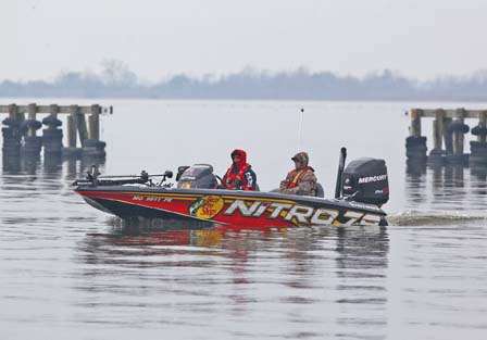 Kevin VanDam idles out of a backwater area.