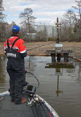 There are many interesting structures to fish in the Delta, including this gas-related piece that Pace casts to.