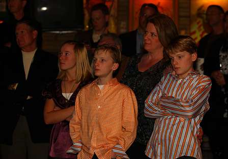 The VanDam family listens as Kevin VanDam addressed the crowd at Classic Night in New Orleans.