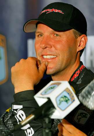 Martens ponders questions in a press conference after losing to KVD in 2011. It marked his fourth runner-up Classic finish.