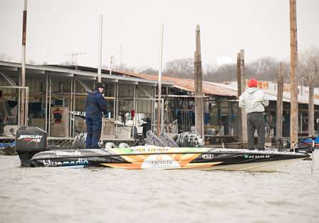 Mitch Kistner fishes one of the few docks in Lake Lewisville.
