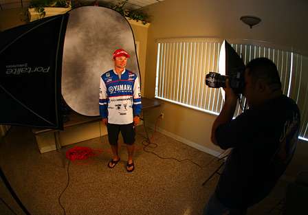 Elite Series anglers arrived early to have their photos taken for Bassmaster.com. 