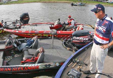 David Walker comments on Dean Alexander's pile of baits on the floor of his boat.