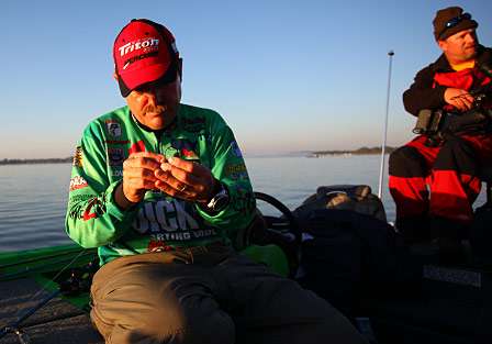Day Two leader Shaw Grigsby readies his tackle for Day Three.