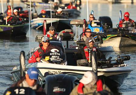 Anglers wait in line for their turn to launch.