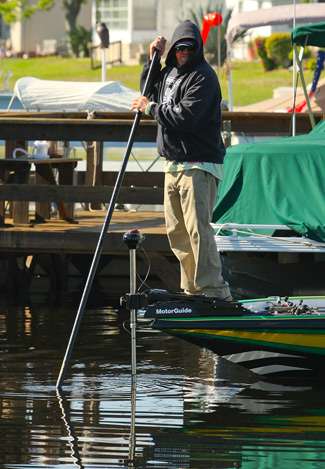 J. Todd Tucker used a push-pole to ease around while looking for fish on the beds. 