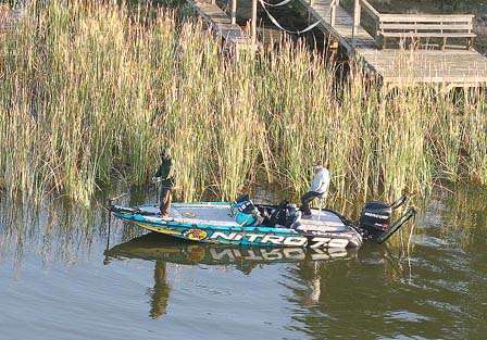 Rick Clunn is just down the bank from Browning slowly fishing grass and docks as well.