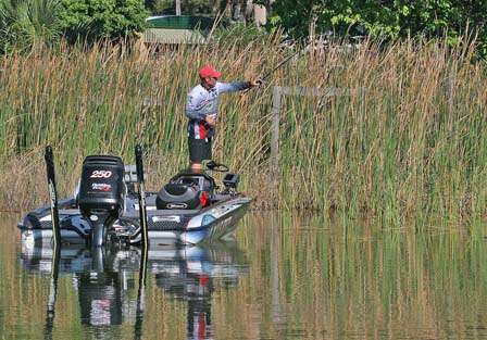 Browning saturated the cattail clumps with pitches of his Z-Man Zinker soft stickbait.