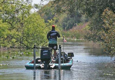 Chris Lane patrolled the Beauclair Canal throughout the tournament. The big bass that propelled him into the finals deserted him the final day.