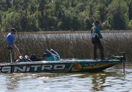 Rick Clunn made the finals in part on the strength of a Chatterbait bite. Here, he dredges a reedbed for a few keepers.