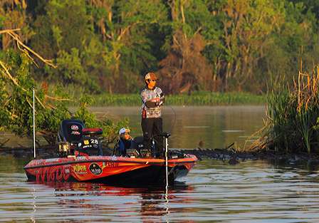 Morizo Shimizu fishes around structure early on Day One of the Power-Pole Citrus Slam.