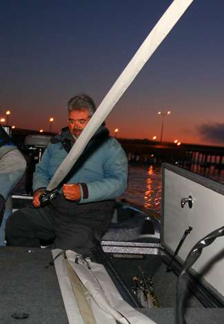 Peter Thliveros pulls his Day Two weapons out of the rod locker. 